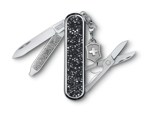Нож-брелок Victorinox Classic Brilliant Crystal, 58 мм, 5 функций, черный/серебристый 0.6221.35 от прозводителя Victorinox